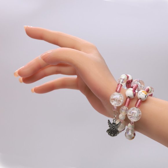 Three piece necklace set with painted beads, Crystals and Pearl beads. - Picture 5 of 9